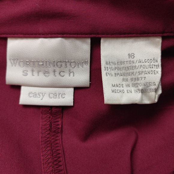 Worthington Stretch Easy Care Men's Red Long Sleeve Button Down Shirt 16 - Picture 3 of 3